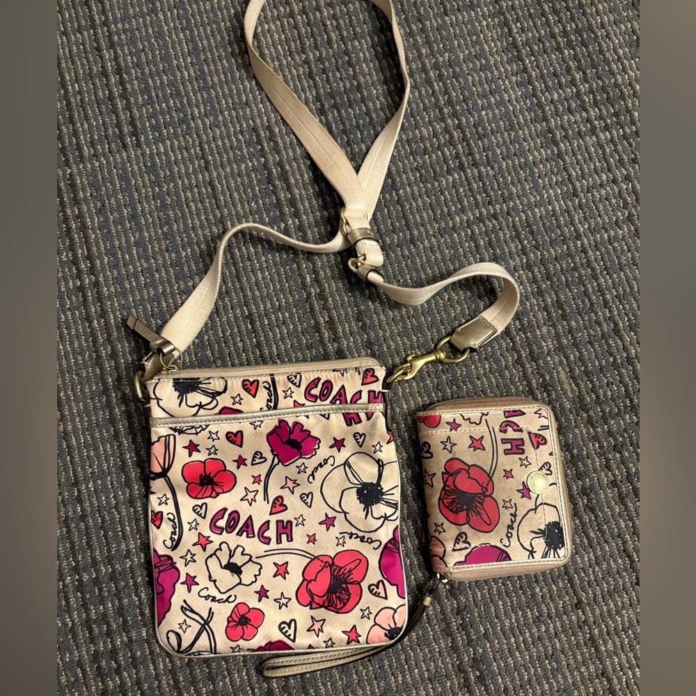 Coach Floral Print Crossbody Bag and Wallet